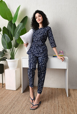 DreamBe Women Printed Blue Night Suit Set