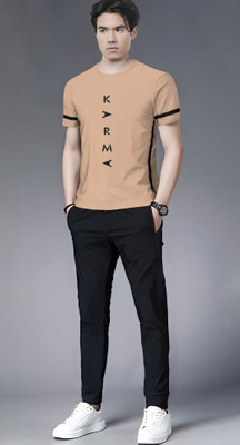 TRIPR Men Printed Beige, Black Night Suit Set