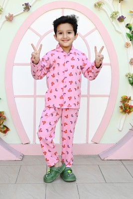 The RN creation Boys Printed Pink Night Suit Set