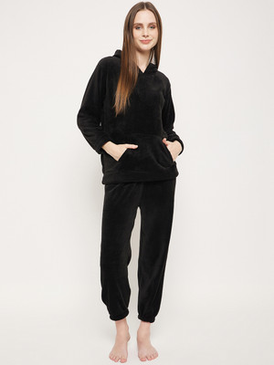 Camey Women Solid Black Top & Pyjama Set