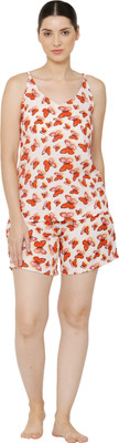 USA Fantasy Women Floral Print Orange Night Suit Set