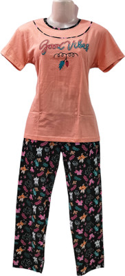 Geethas Collections Girls Printed Orange Night Suit Set