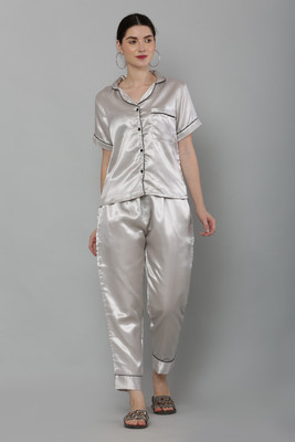 CitySquad Women Solid Grey Night Suit Set