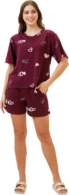 AV2 Women Printed Maroon Top & Shorts Set