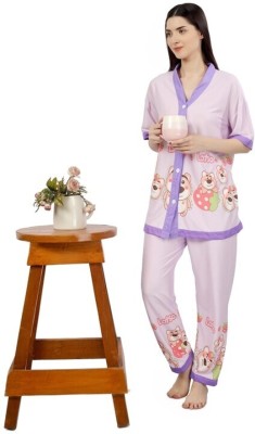 Flosee Women Printed Purple Top & Pyjama Set
