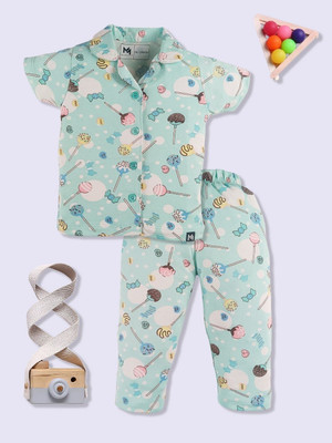 YK X Minute Mirth Baby Girls Printed Blue Night Suit Set