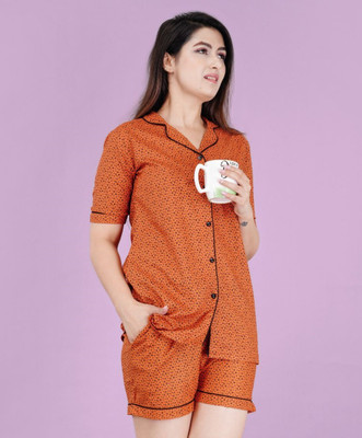 DreamBe Women Printed Brown Top & Shorts Set