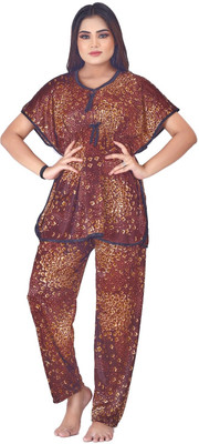 LAYDEE Women Printed Brown Top & Pyjama Set