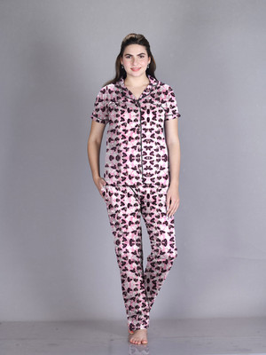 Lyra Women Printed Pink Top & Pyjama Set