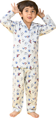 Jam & Sugar Boys Printed White Night Suit Set