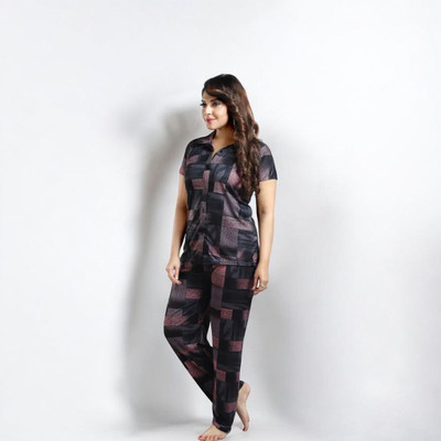 Sleepify Women Abstract, Printed Pink Night Suit Set