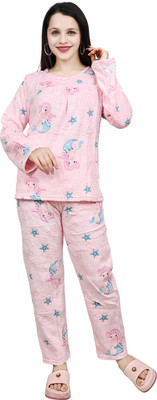 YGDEAL Women Self Design Pink Night Suit Set
