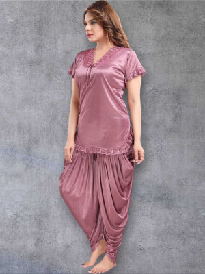 HouseOfCommon Women Solid Purple Night Suit Set