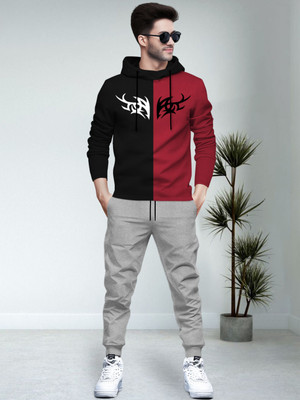 BLIVE Men Printed, Colorblock Black, Red, Grey Night Suit Set