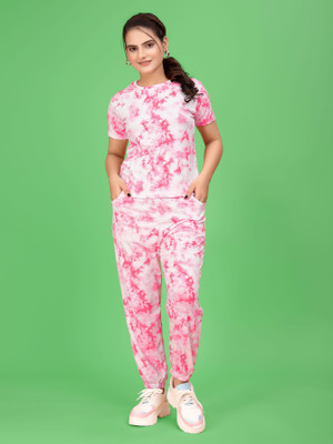 SAKARMAA Women Ombre/Dyed Pink Top & Pyjama Set