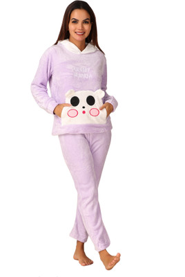 Jady Women Embroidered, Solid Purple Night Suit Set