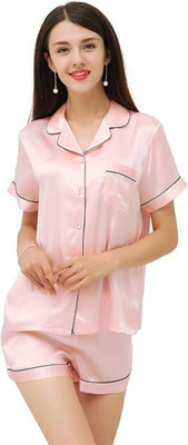Vd hub Women Solid Pink Night Suit Set