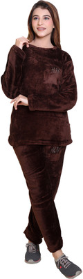 RG BY SS CLOTHING Women Solid Brown Top & Pyjama Set