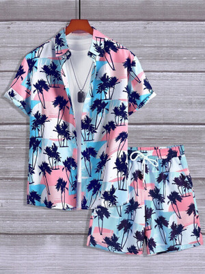 MUMIN Men Printed Pink Night Suit Set