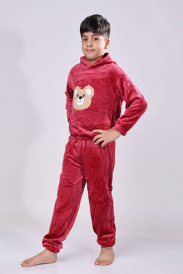 FitIn OutFit Boys Embroidered Maroon Night Suit Set