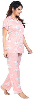 Qunity Women Printed Pink Night Suit Set