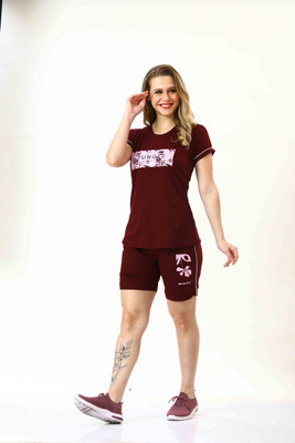 NARACHI TEXWORLD Women Solid Maroon Top & Shorts Set