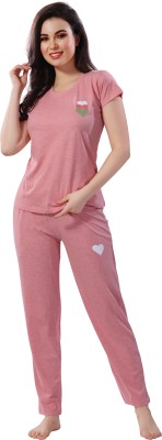 NIGHTVIEW Women Solid Pink Top & Pyjama Set