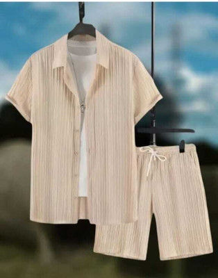 SADBHAVNAFABRIC Men Solid Beige Night Suit Set