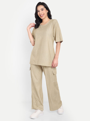 Hautemoda Women Printed Beige Top & Pyjama Set
