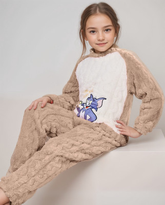 Stem Rope Boys & Girls Printed Brown Night Suit Set