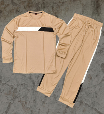 Squadfashion Men Colorblock Beige Night Suit Set