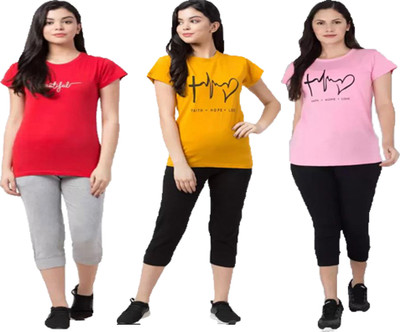 DRUZZEE Women Printed Multicolor Top & Capri Set