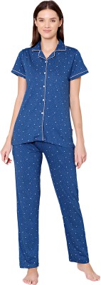 BodyCare Women Graphic Print Blue Shirt & Pyjama set