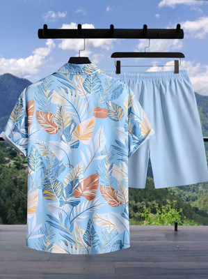 SHIVFORYOU Men Printed Light Blue Top & Shorts Set