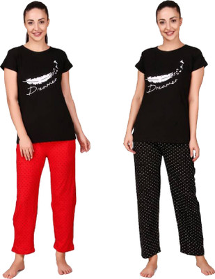 Trendy World Women Printed Multicolor Night Suit Set