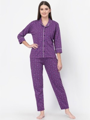UZARUS Women Printed Purple Shirt & Pyjama set