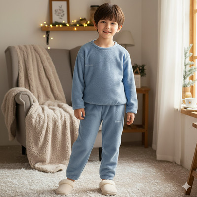 FitIn OutFit Boys Solid Blue Night Suit Set