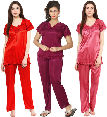 ROWENA Women Solid Multicolor Top & Pyjama Set