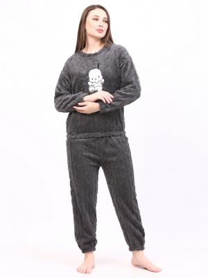 TIARO Women Self Design Grey Night Suit Set
