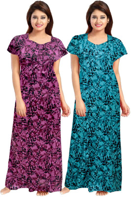 GulabiNagri Women Printed Purple, Blue Night Suit Set