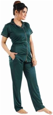 SP FASHION Women Self Design Dark Green Night Suit Set