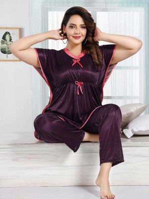 Noctiva Women Solid Purple Top & Pyjama Set