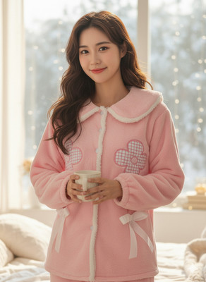 QUINTESSENTIALS Women Self Design Pink Night Suit Set