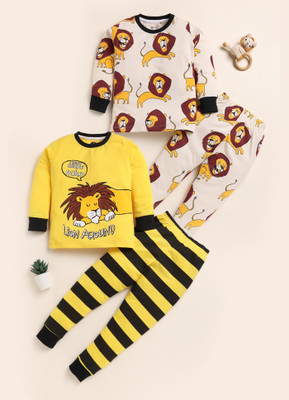 Yk Boys Printed Yellow Night Suit Set