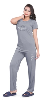 V21 Women Printed Grey Top & Pyjama Set