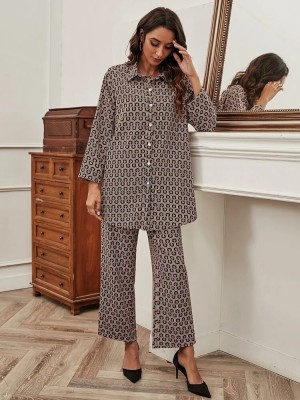 Leriya Fashion Women Printed Brown Top & Pyjama Set