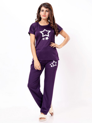 Vania's grace Women Solid Purple Top & Pyjama Set