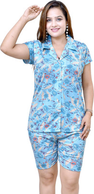PN Brothers Women Printed Light Green Top & Shorts Set
