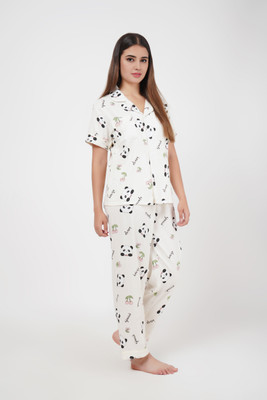 Lugo Women Printed Beige Night Suit Set