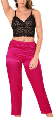 Boosah Women Self Design Pink Top & Pyjama Set